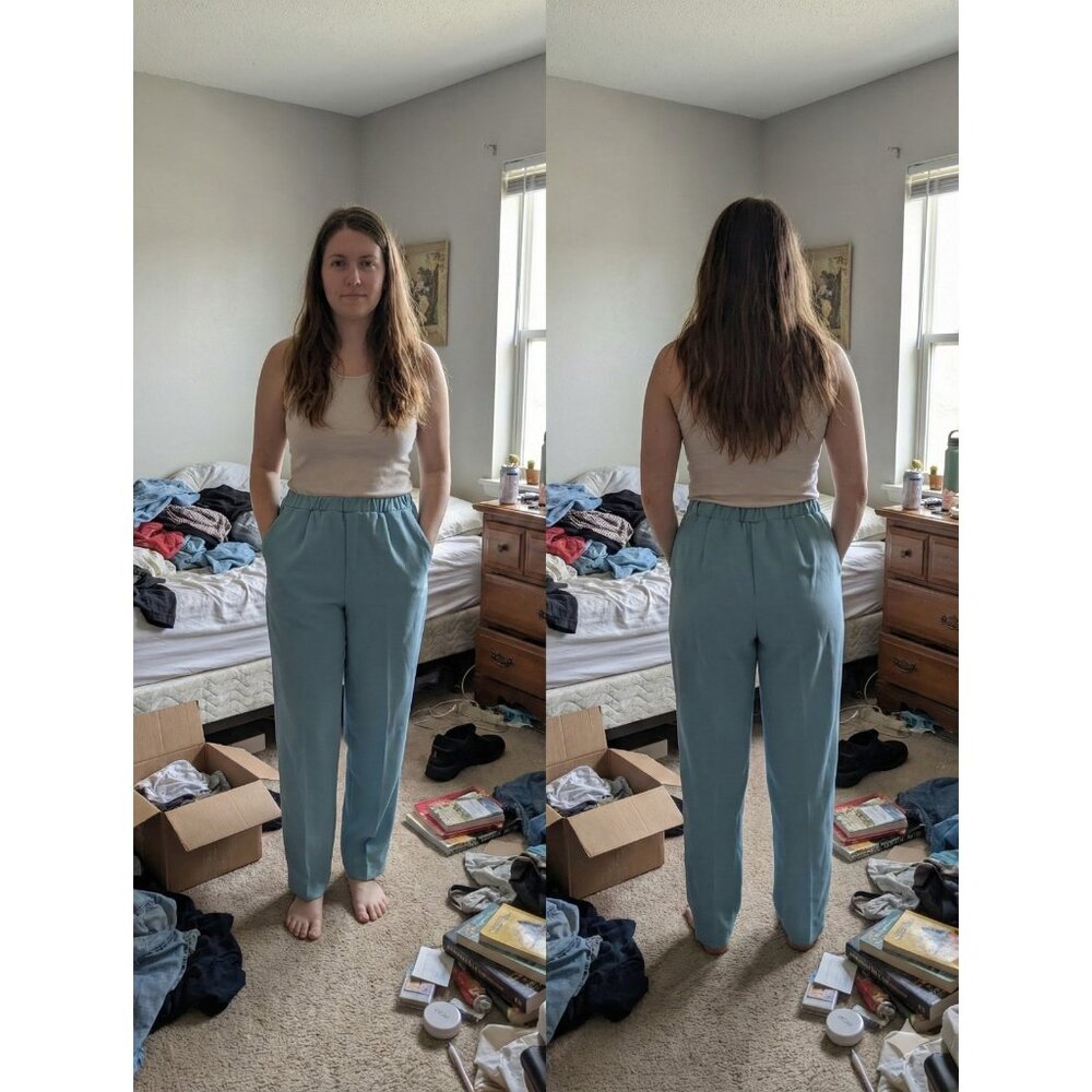 Vintage 80s Devon Petite Concept Pants Blue Elastic Waist High Rise Mom Trousers